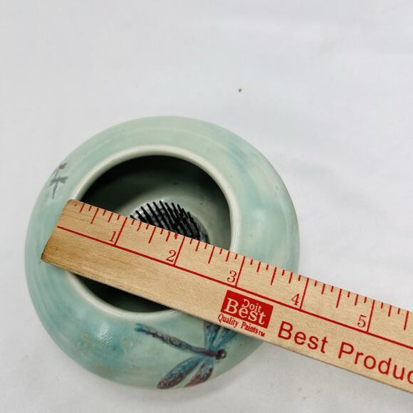 Jamie Oates Studio Pottery Ikebana Flower Frog Vase Dragonfly Celadon Artisan - Picture 12 of 12